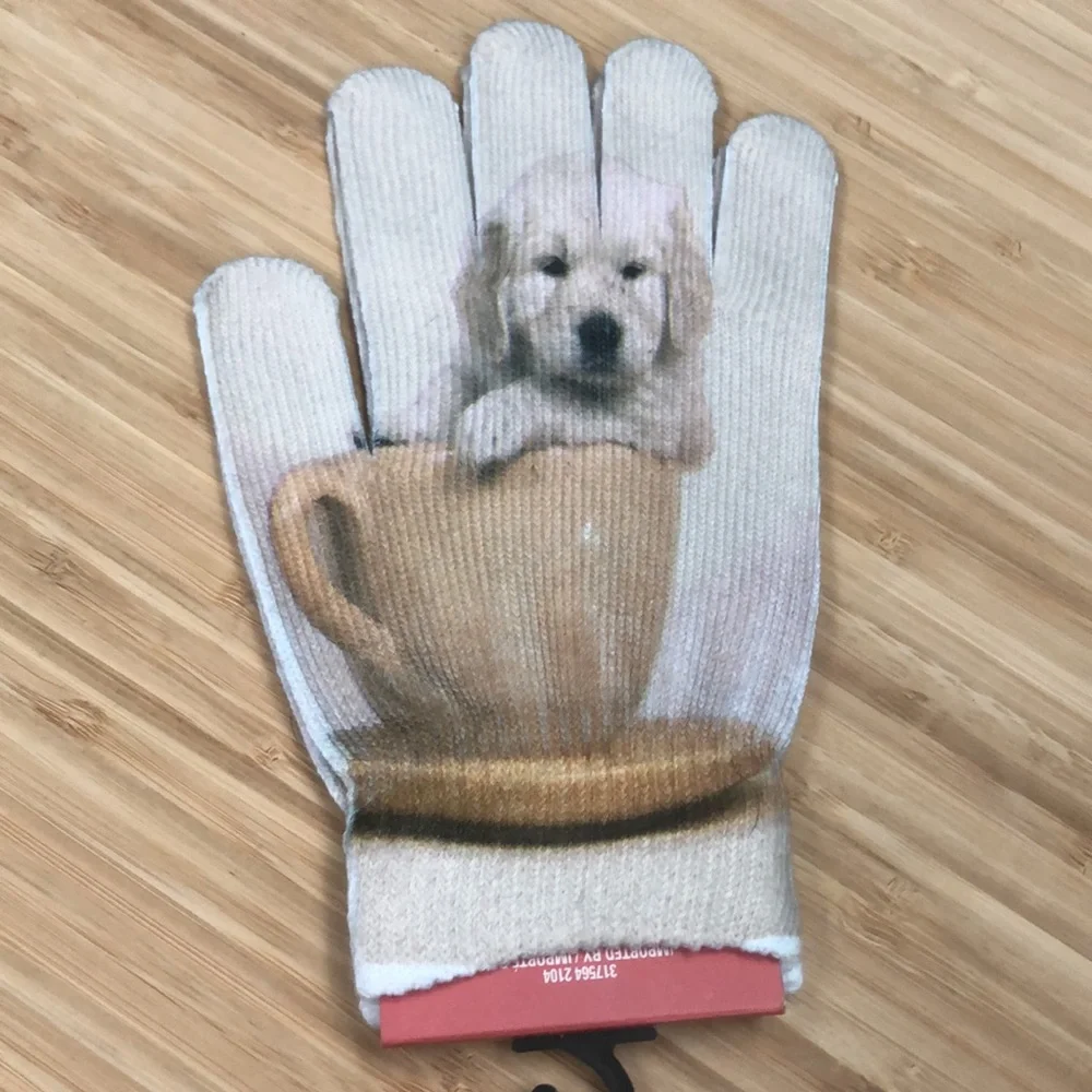 JUNCTURE KNIT GLOVES WITH PUPPY DESIGN • NWT